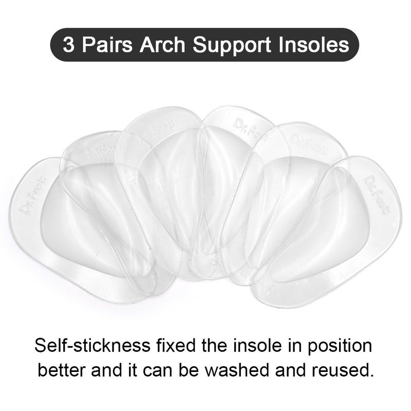 Dr.Foot Dr. Foot's Arch Support Shoe Insoles for Flat Feet, Gel Arch Inserts for Plantar Fasciitis, Adhesive Arch Pad for Relieve Pressure and Feet Pain- 3 Pairs (Clear, 3 Count (Pack of 1)) - Image 2